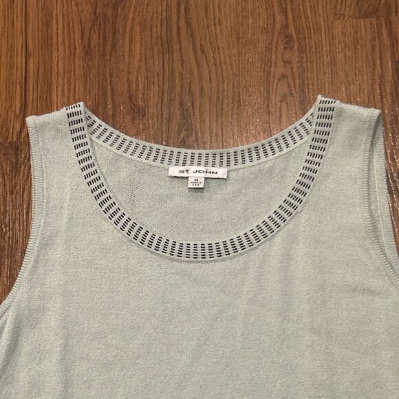 St John Top Womens Medium Mint Green Santana Knit Scoop Neck Sleeveless Tank - Picture 3 of 5